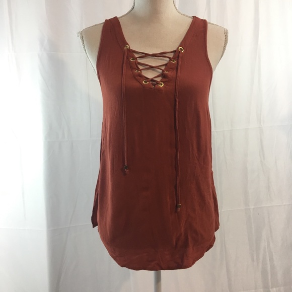 River Island Tops - River Island burnt orange lace up tank top